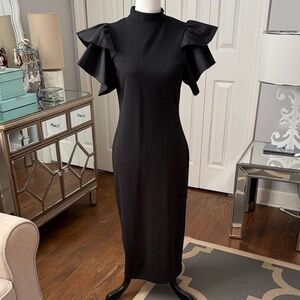 Statement Black Ruffle Sleeve Dress - Petite Medium - Darling On